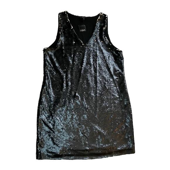 NEXT Black Silver Sequins Sleeveless Mini Party Dress Womens Plus Size 16 - Picture 1 of 7